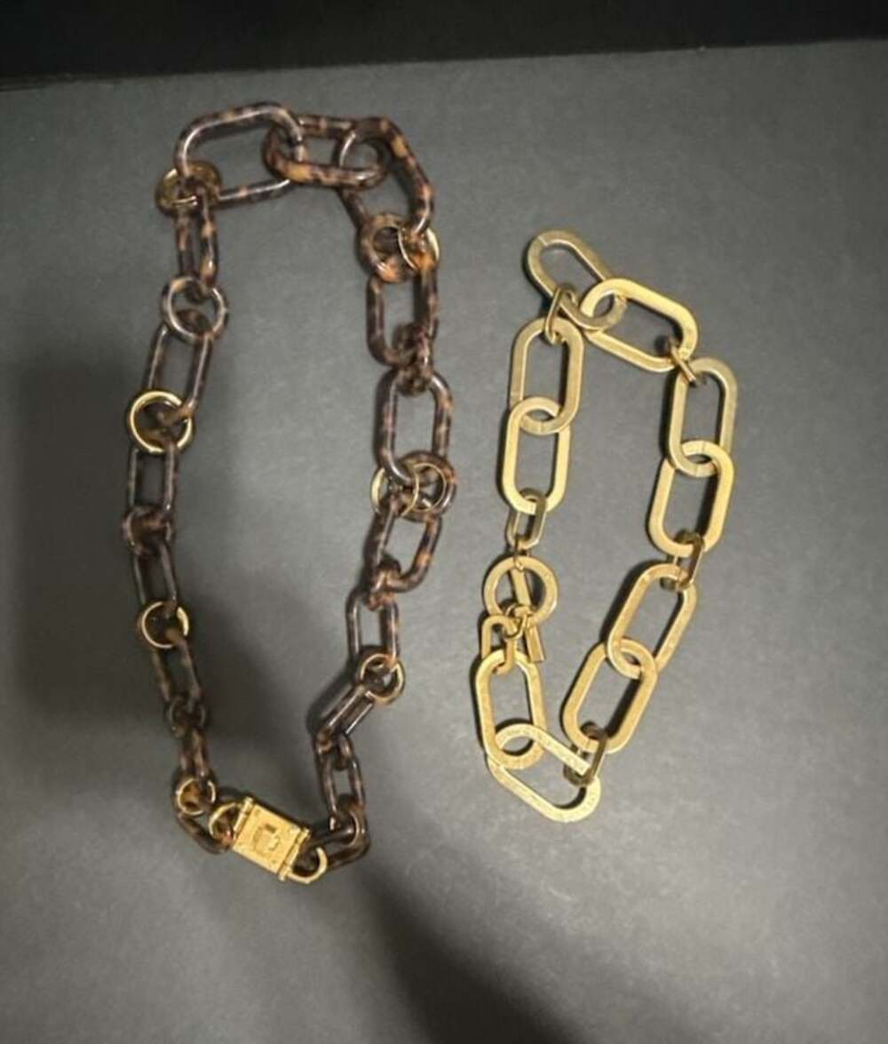 Michael Kors Tortoise Resin and Gold-Tone Large Link Statement Necklace